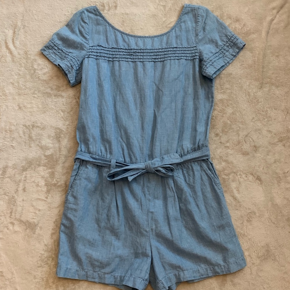 LOFT chambray tie-waist romper